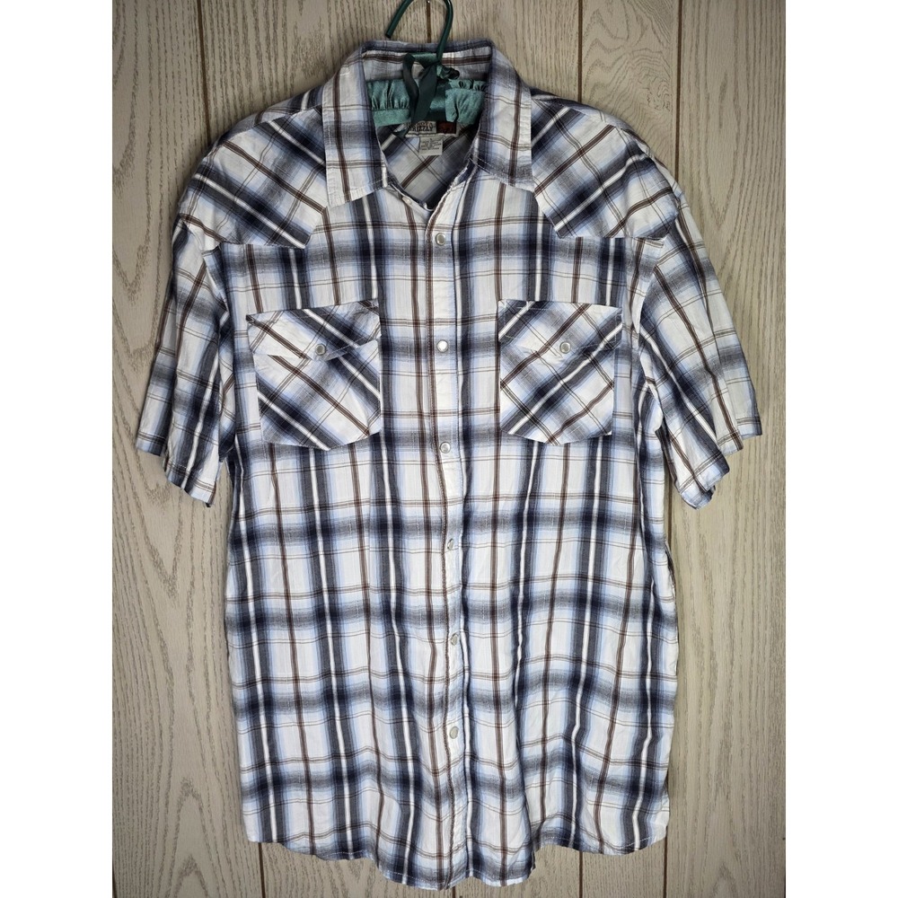 Dakota Grizzly SzL Plaid Cowboy Western Shirt Short Sleeve Pearl Snap NWOT
